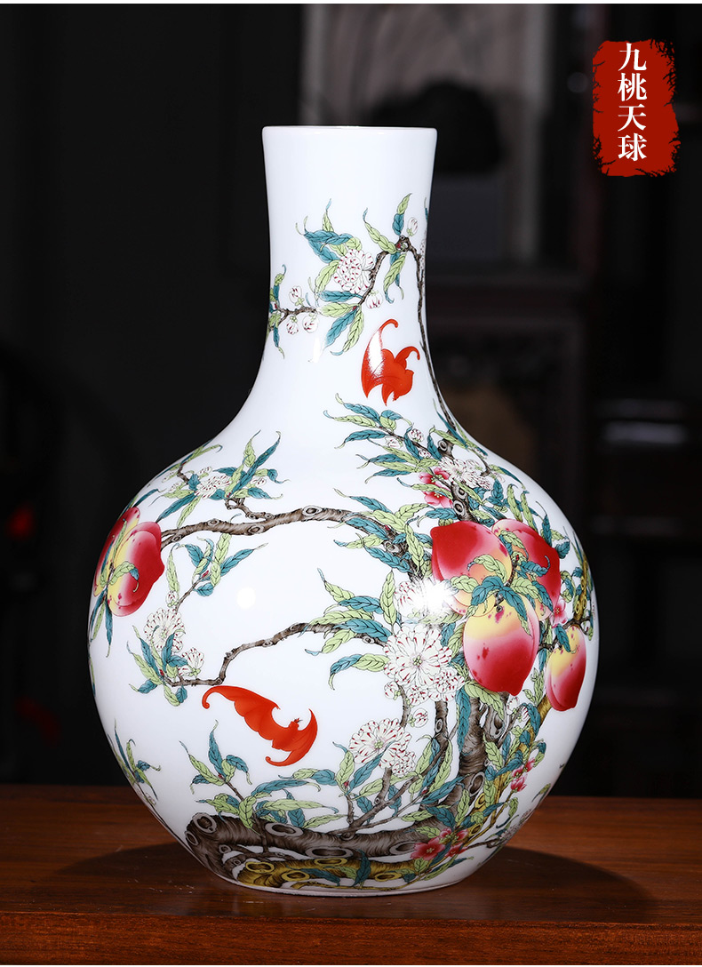 Jingdezhen ceramics imitation qianlong nine peach figure large vases, flower arranging Chinese style living room home furnishing articles