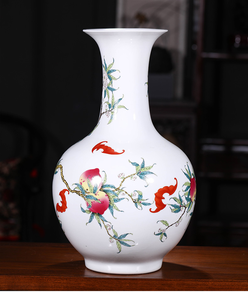 Jingdezhen ceramics imitation qianlong nine peach figure large vases, flower arranging Chinese style living room home furnishing articles