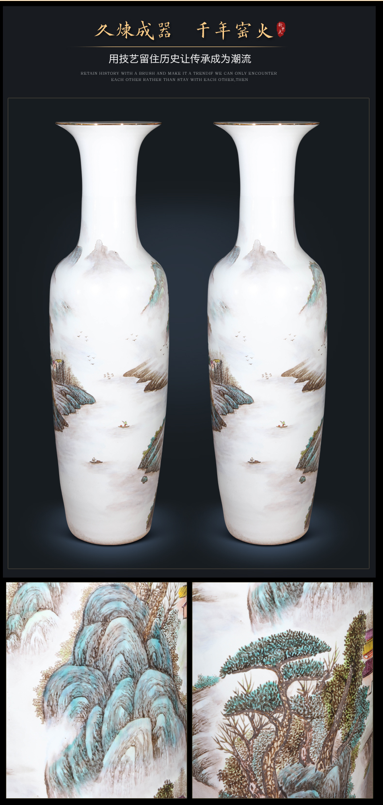 Jingdezhen ceramics hand - made pastel landscapes of large vases, new Chinese style furnishing articles version into TV ark