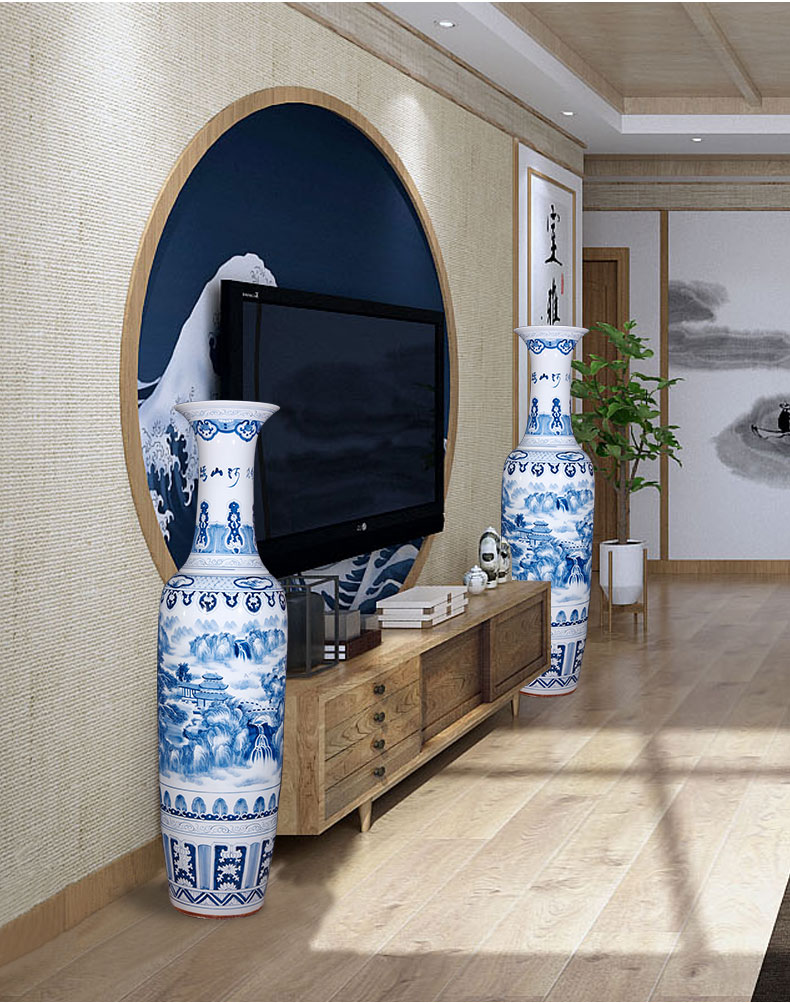 Jingdezhen ceramics hand - made landscape painting of large vase home furnishing articles housewarming gift villa hotel lobby