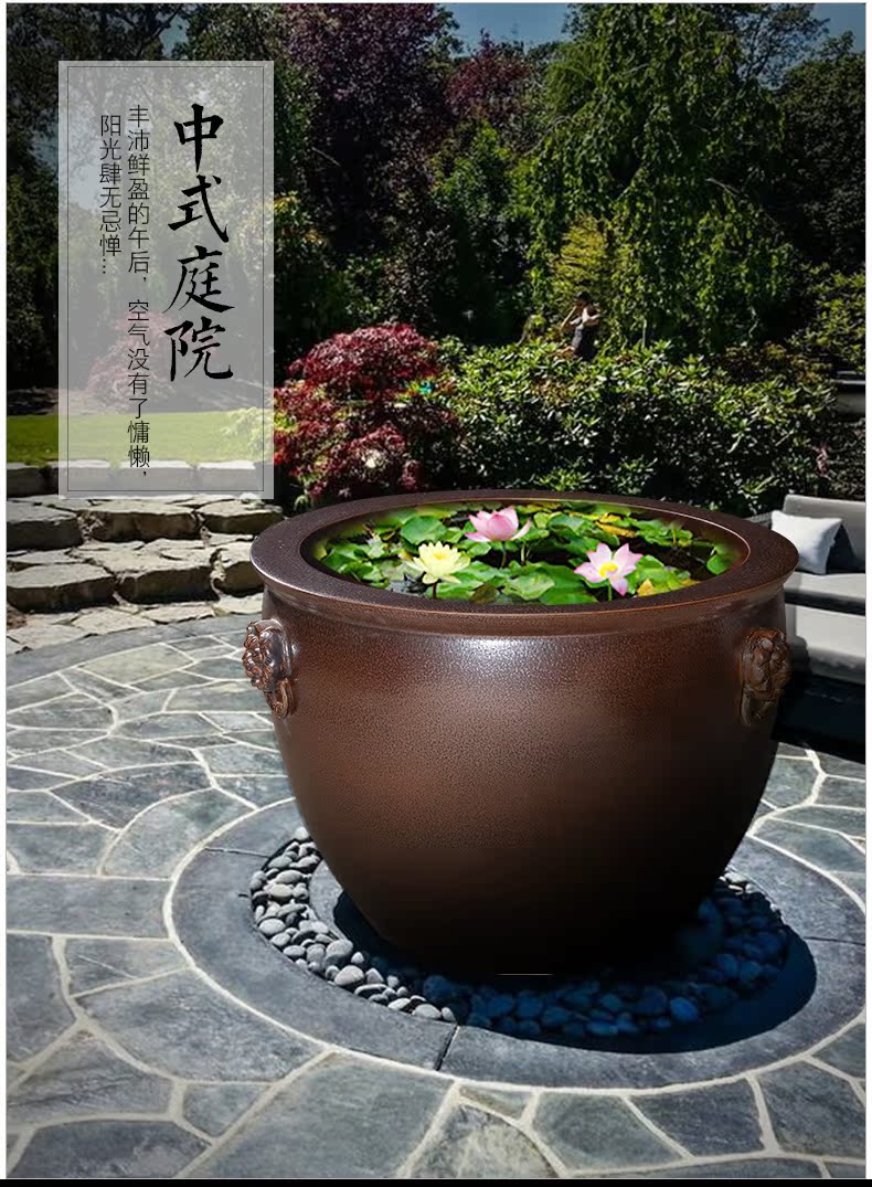 Restoring ancient ways of jingdezhen ceramic aquarium large tank sitting room is suing garden water lily basin bowl LianHe cylinder goldfish bowl