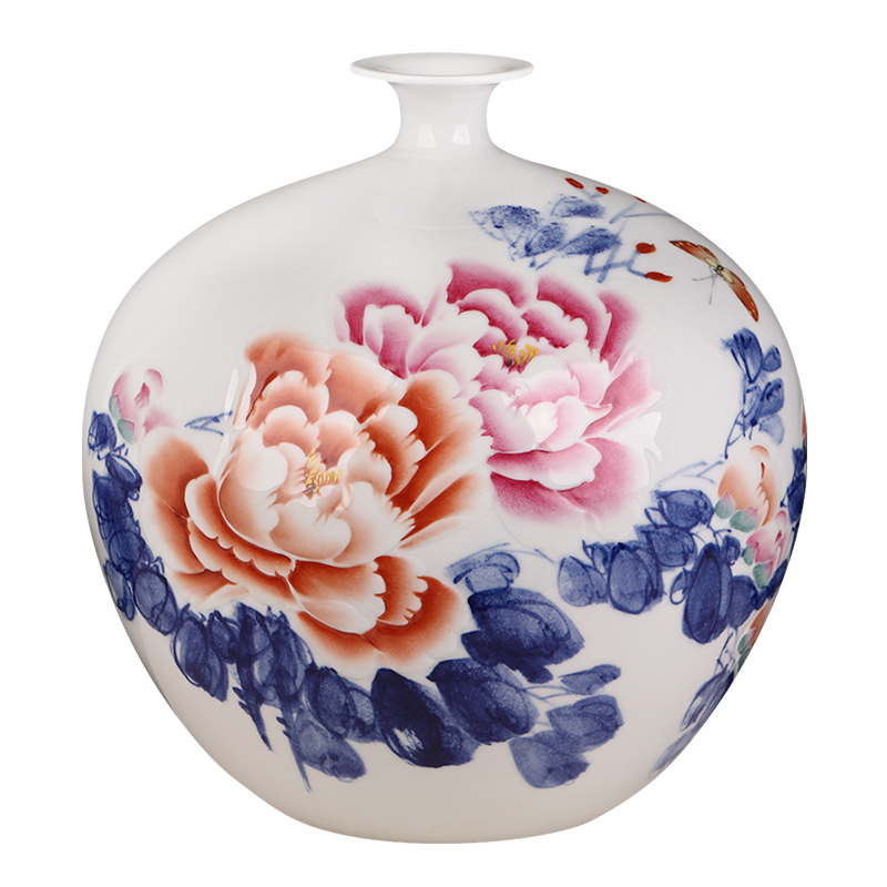 Jingdezhen ceramics masters hand made peony pomegranate vase Chinese style household adornment sitting room porch ark, furnishing articles