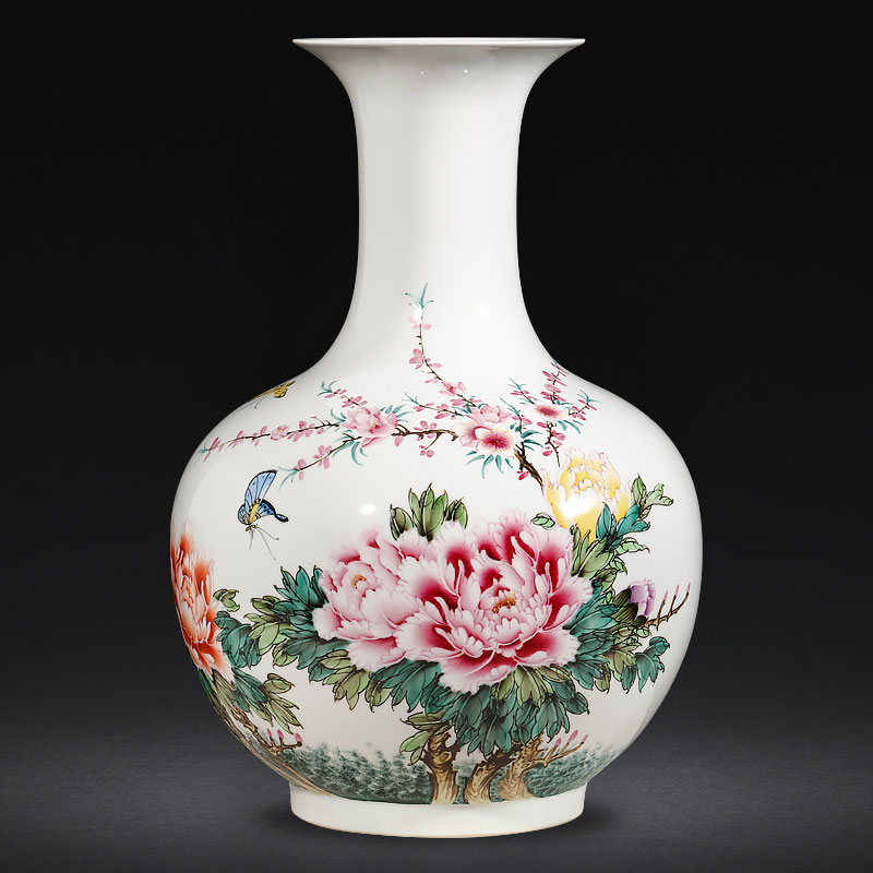 Jingdezhen ceramics by hand draw pastel vases, flower arranging large Chinese office sitting room adornment is placed