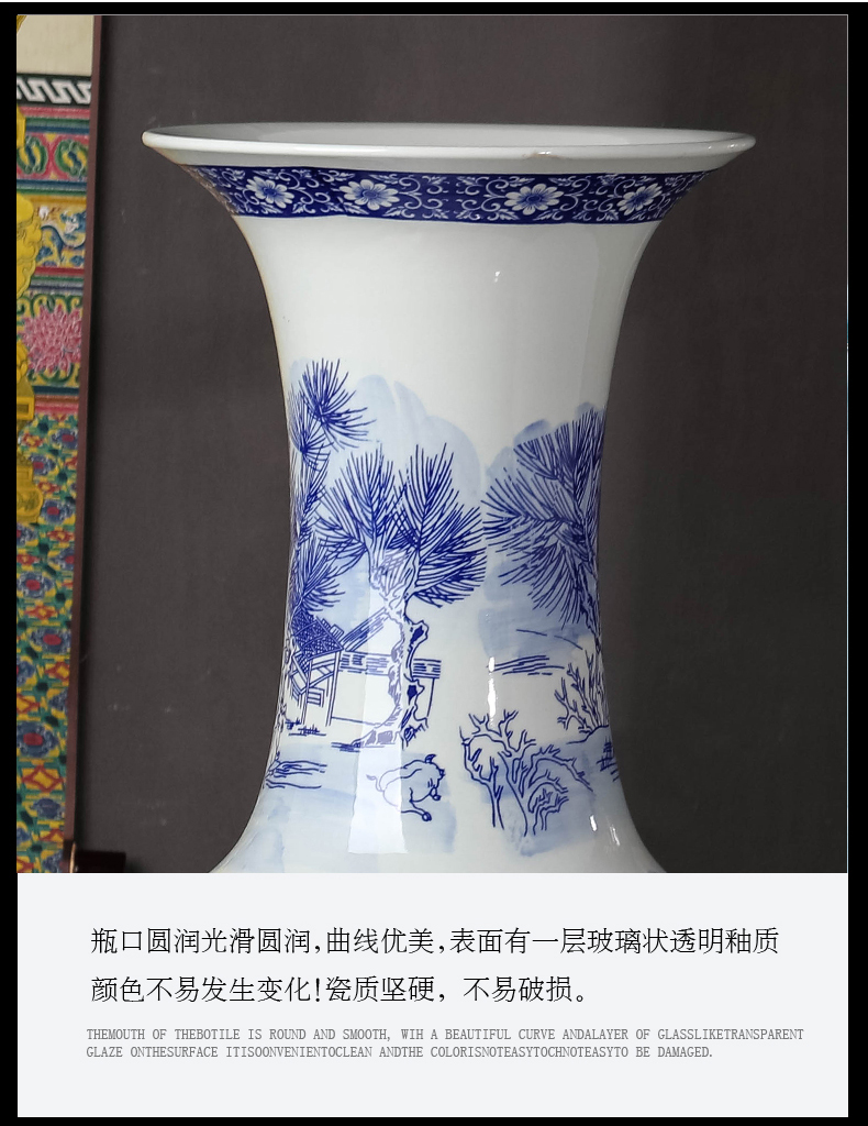 Jingdezhen ceramic hand - made qingming painting of large blue and white porcelain vase to heavy large sitting room adornment is placed