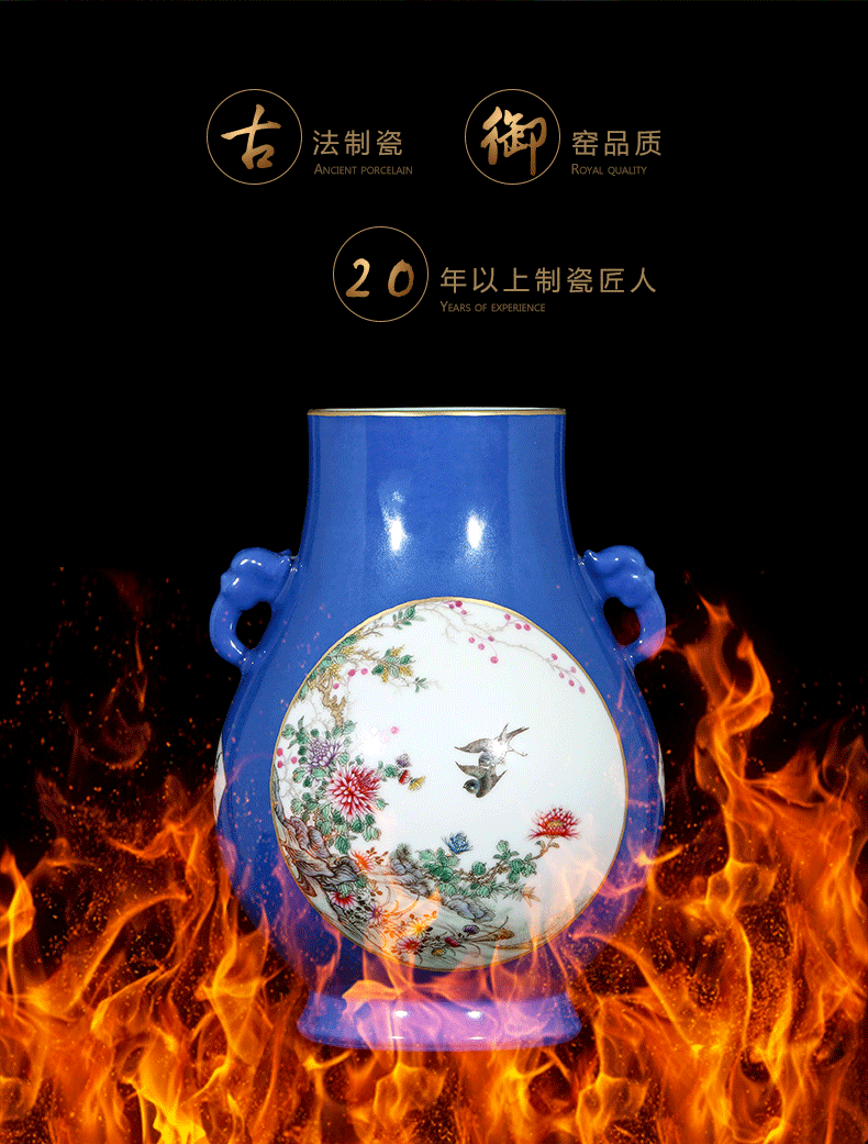 Jingdezhen ceramics pure manual hand - made imitation qianlong pastel vases, flower arrangement sitting room home furnishing articles