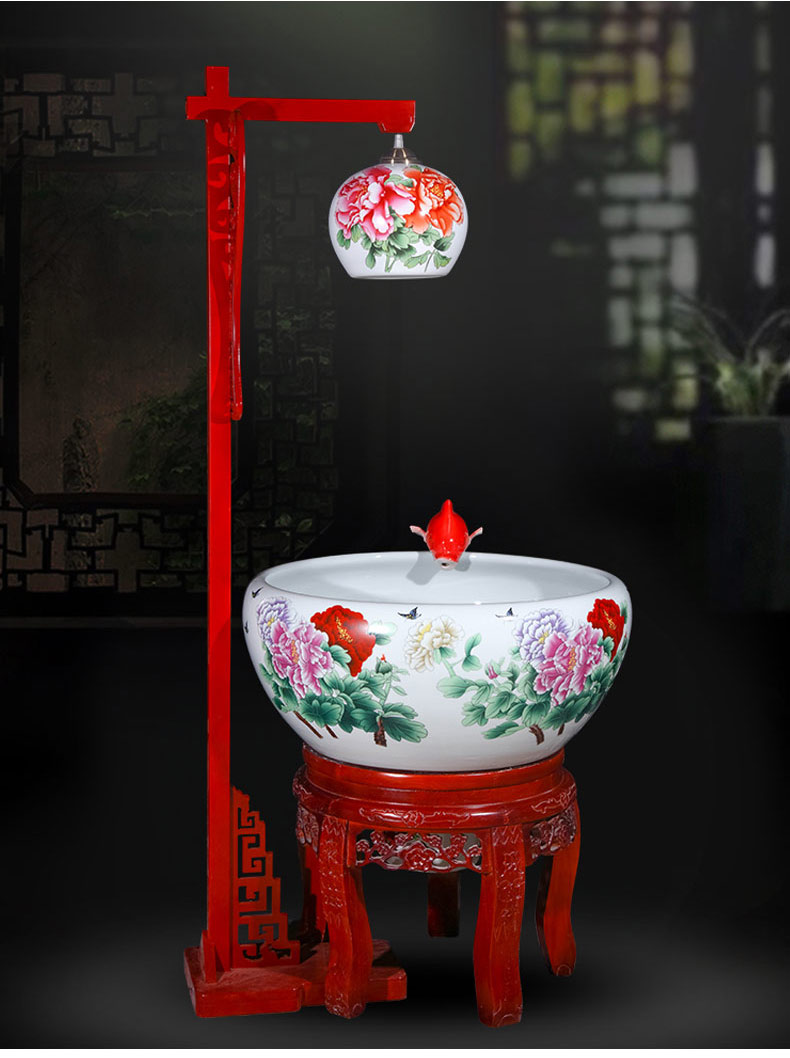 Jingdezhen ceramic aquarium oversized raising goldfish bowl Chinese circulation filter water indoor home sitting room with light