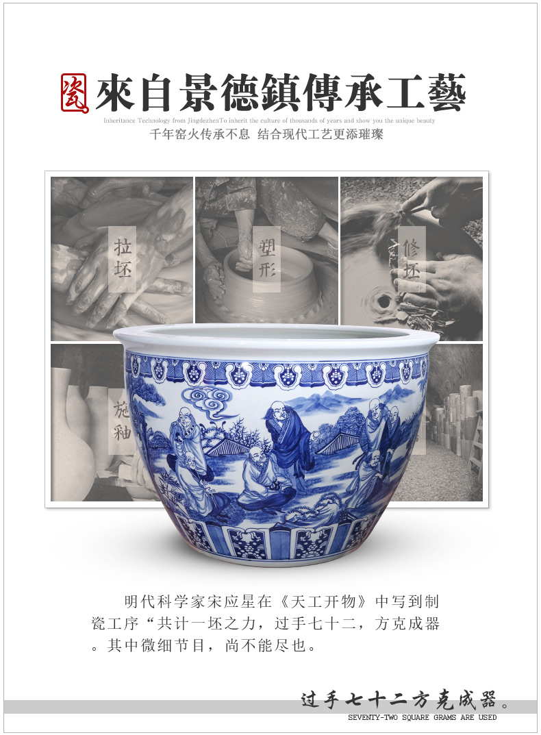 Jingdezhen ceramics hand - made of archaize 18 arhats ground extra large water lily lotus goldfish bowl is suing courtyard