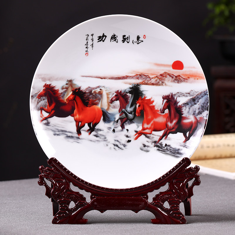 Jingdezhen Ceramic instrumental horse to successful hanging disc Decorative Plate Furnishing Living-room Home Residence Decoration Handicraft Swing