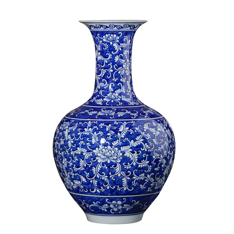 Jingdezhen ceramics antique hand - made large blue and white porcelain vase flower arrangement sitting room of Chinese style household adornment furnishing articles