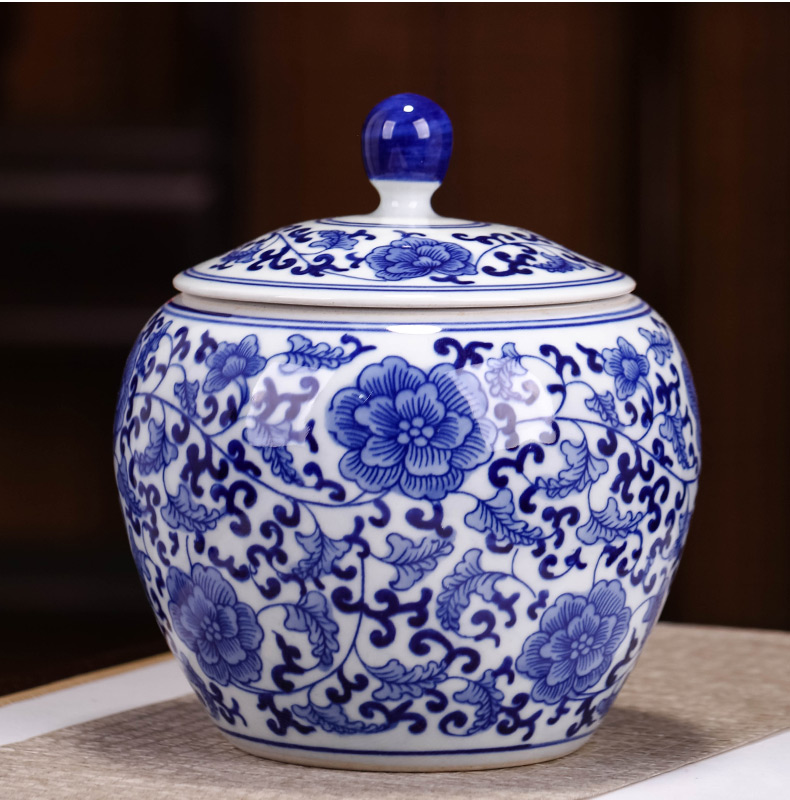 Blue and white porcelain of jingdezhen ceramics caddy fixings with cover seal puer tea pot 1 catty household storage decorative furnishing articles