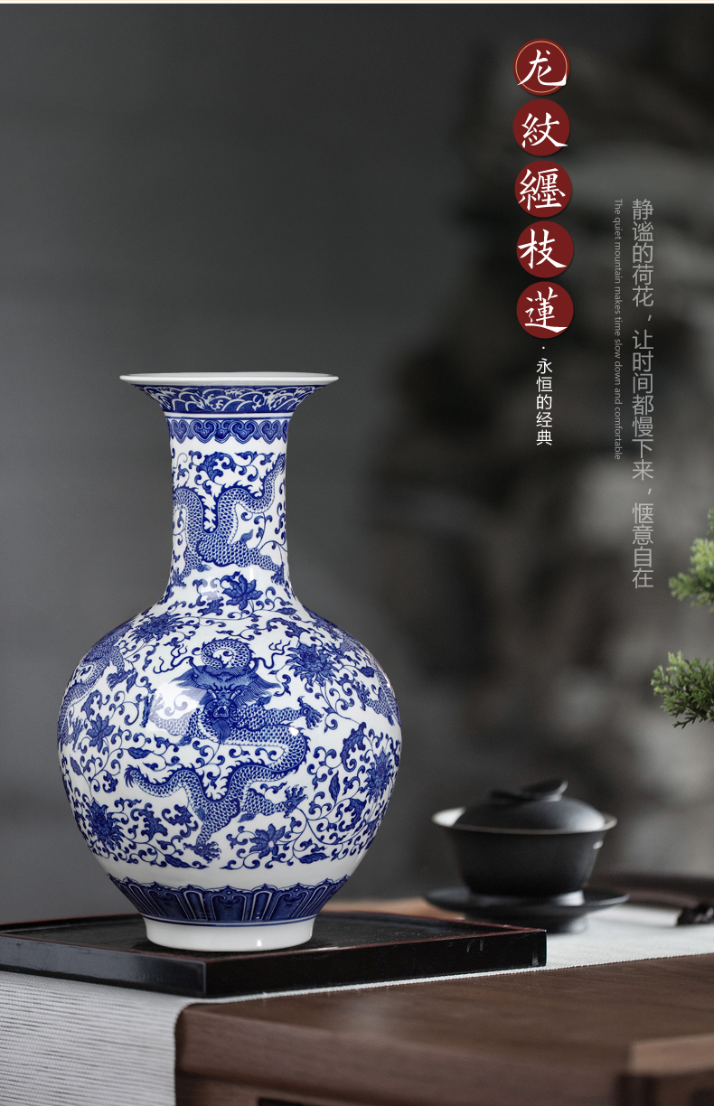 Chinese jingdezhen ceramics imitation GuLongWen blue and white porcelain vase, large living room TV cabinet porch decorate furnishing articles