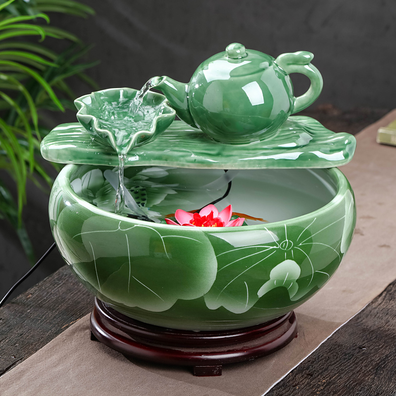 Jingdezhen ceramic aquarium desktop fountain water furnishing articles sitting room aquarium household cycle aquarium fish bowl