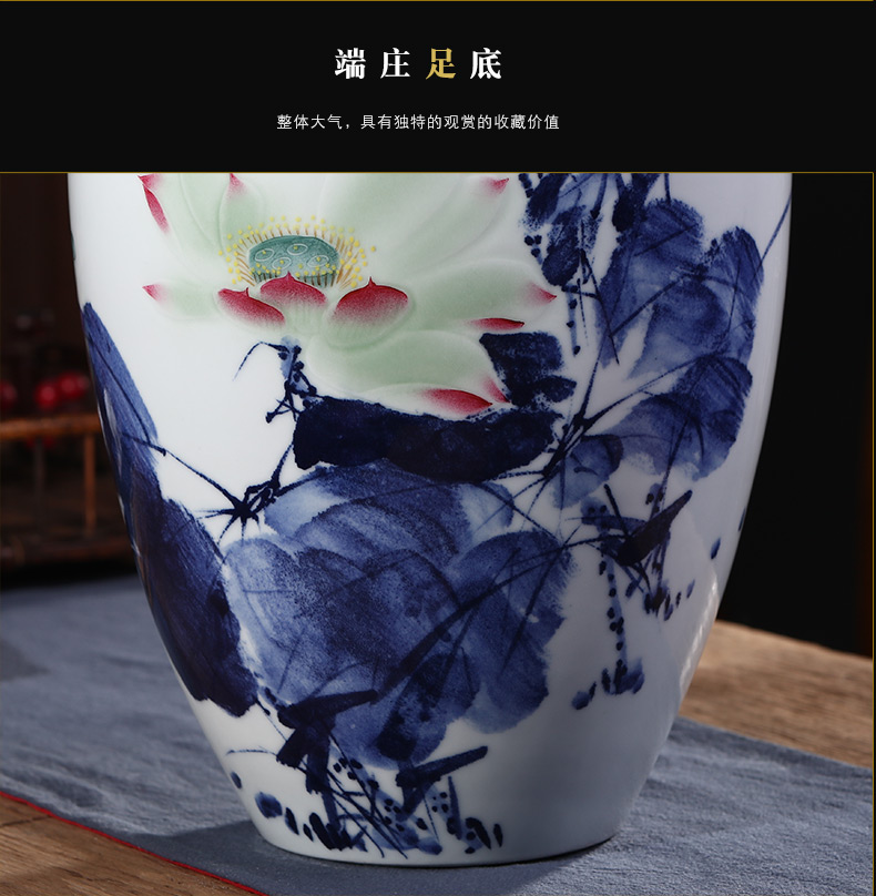 Jingdezhen porcelain ceramics celebrity virtuosi lotus "rhyme" hand - made big vase landed sitting room adornment ornament