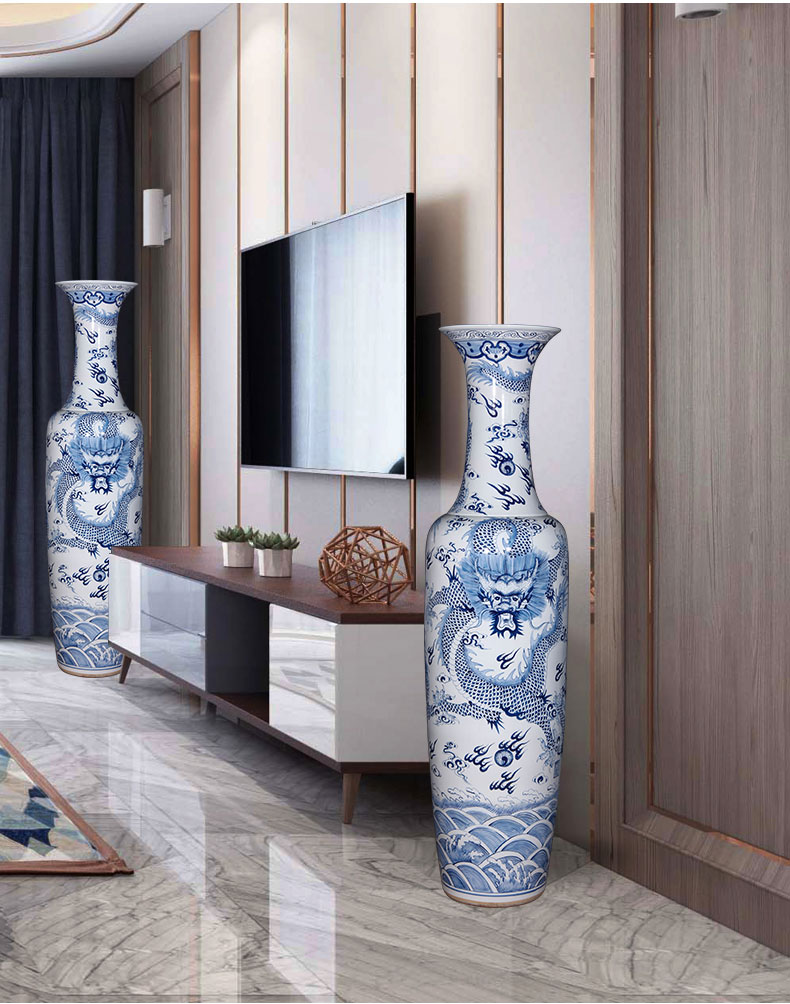 Jingdezhen ceramics hand - made the sitting room of large blue and white porcelain vase furnishing articles 1 meter 8 antique Chinese style hotel decoration