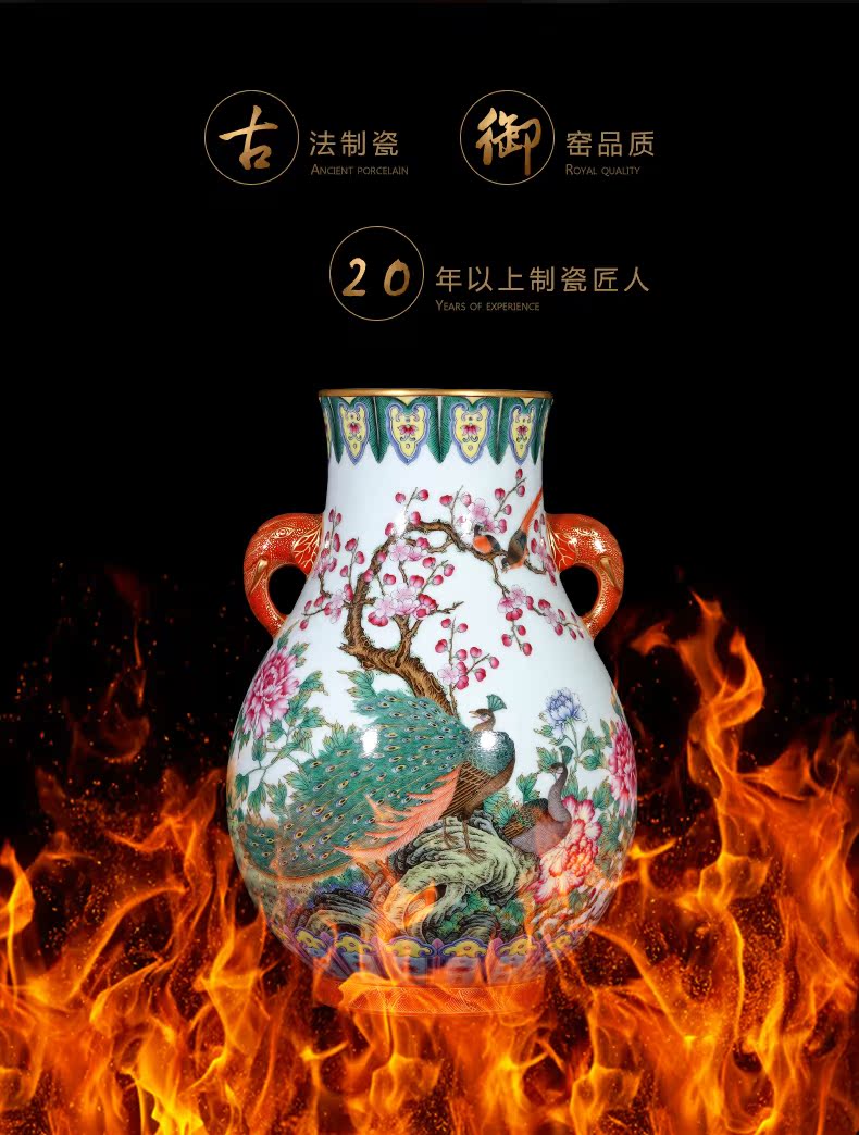 Jingdezhen ceramics hand - made archaize pastel double vase furnishing articles sitting room listen barrel flower arrangement sitting room adornment