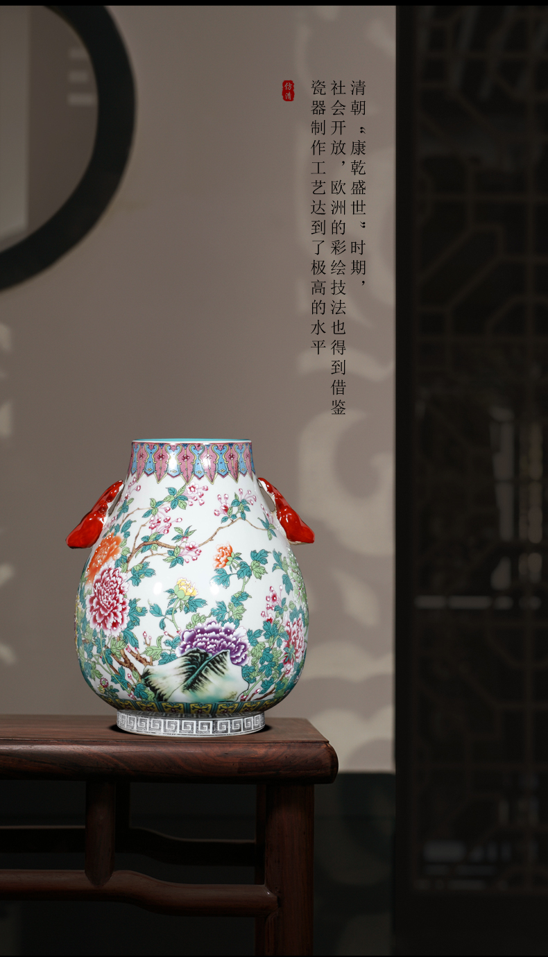 Jingdezhen ceramics powder enamel ears deer head barrels of vases, flower arranging a blessing, furnishing articles of Chinese style household adornment sitting room