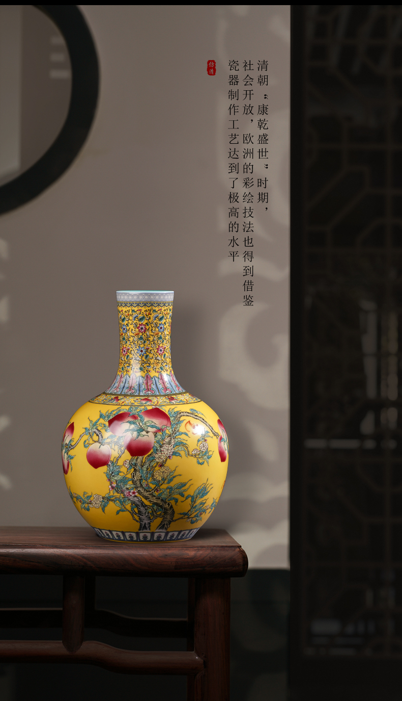 Jingdezhen ceramics vase furnishing articles sitting room flower arranging yellow colored enamel tree Chinese style household ornaments