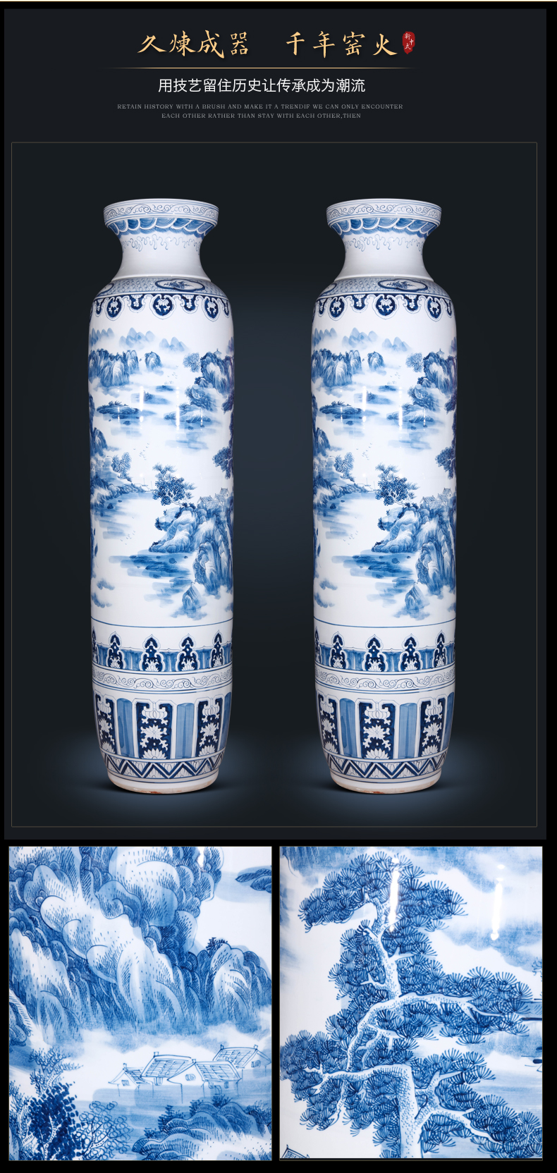 Jingdezhen ceramics hand - made of blue and white porcelain vase splendid sunvo landing big villa hotel lobby hall outside