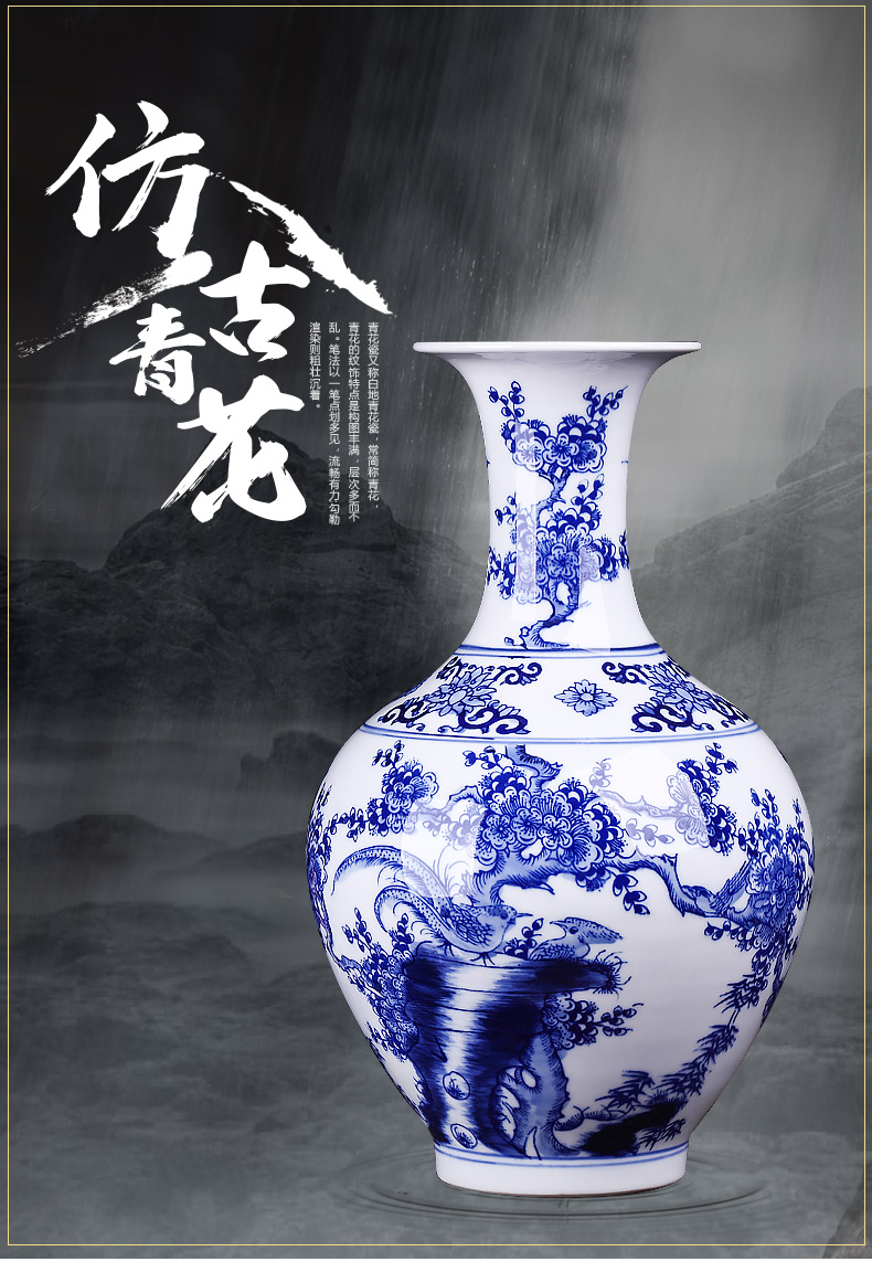 Jingdezhen ceramics hand - made archaize sitting room place, blue and white porcelain vase flower arranging Chinese style household decorative arts and crafts