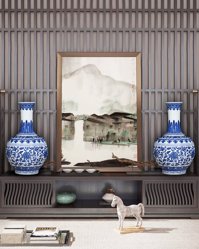 Jingdezhen ceramics hand - made antique blue and white porcelain vases, flower arranging new Chinese style home furnishing articles sitting room