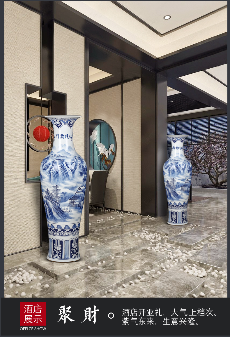 Jingdezhen ceramics hand - made landscape painting of large blue and white porcelain vase household hotel furnishing articles housewarming ornament