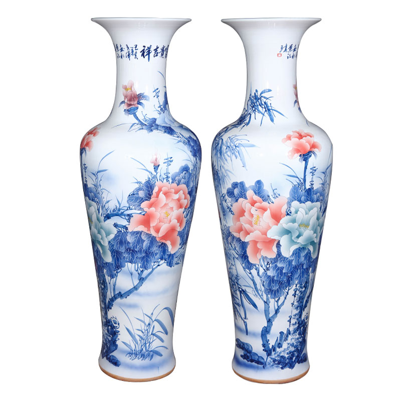 Jingdezhen ceramics hand - made large blue and white porcelain vase furnishing articles sitting room be born Chinese TV ark, porch decoration