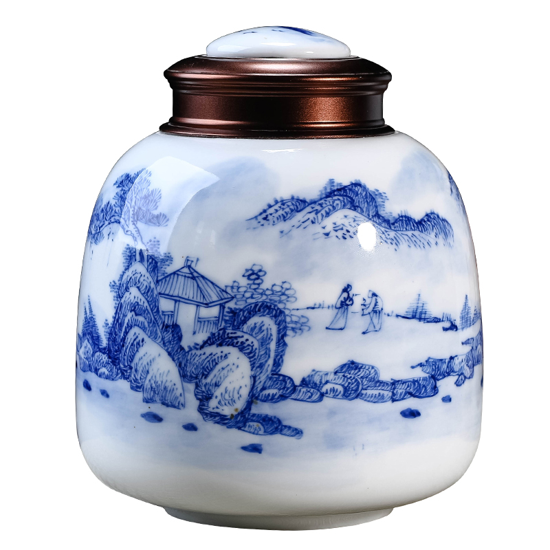 Jingdezhen ceramics hand - made caddy fixings seal pot POTS with cover moistureproof household storage tanks trumpet half jins