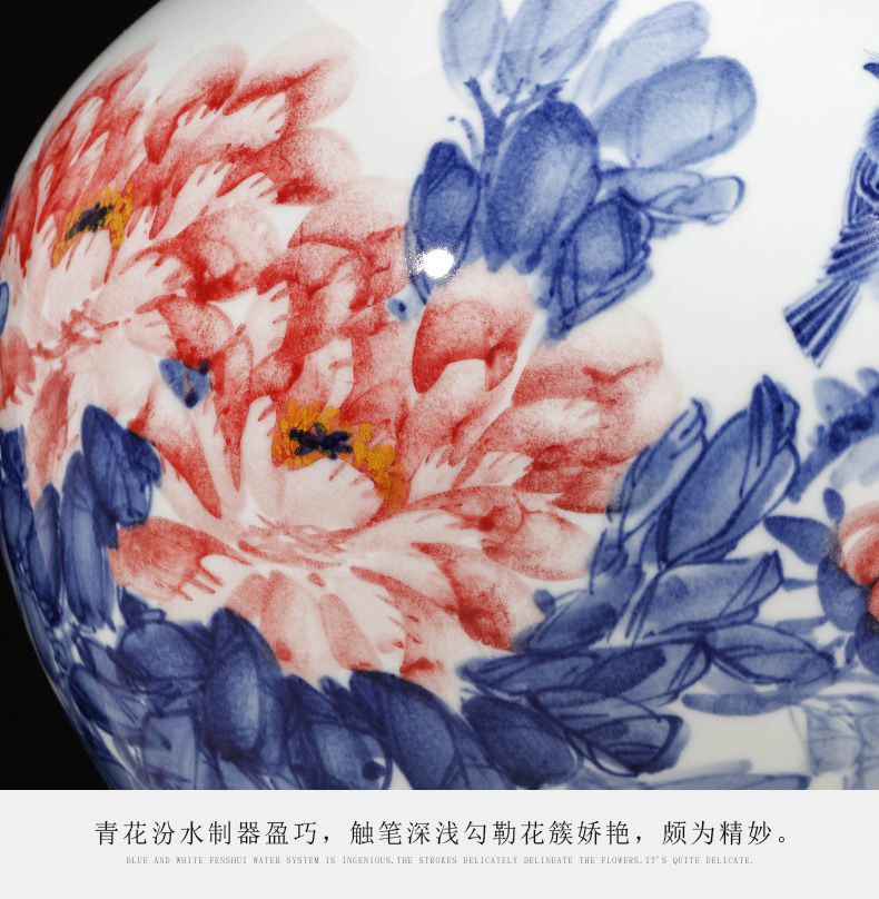 Jingdezhen blue and white peony famous hand - made ceramics vase household of Chinese style of the sitting room porch decoration furnishing articles