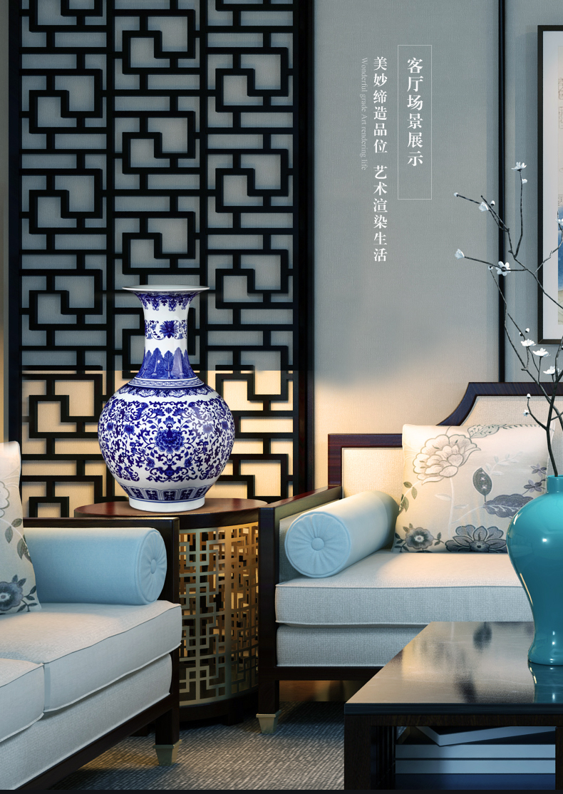 Jingdezhen ceramics archaize ears blue and white porcelain vase of new Chinese style home furnishing articles large living room