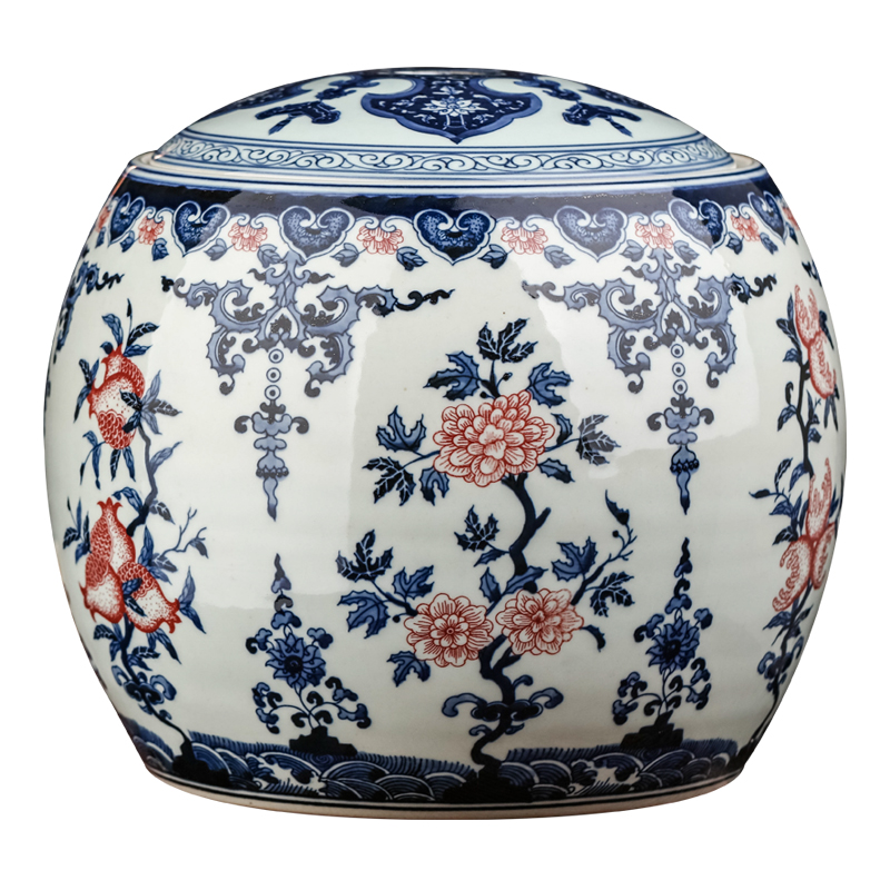 Hand - made antique blue and white porcelain of jingdezhen ceramics pu 'er tea pot with cover large storage as cans accessories furnishing articles