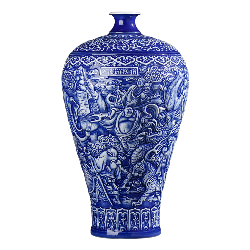 Jingdezhen ceramics by hand relief eighteen arhats vase furnishing articles sitting room flower arranging Chinese style household ornaments