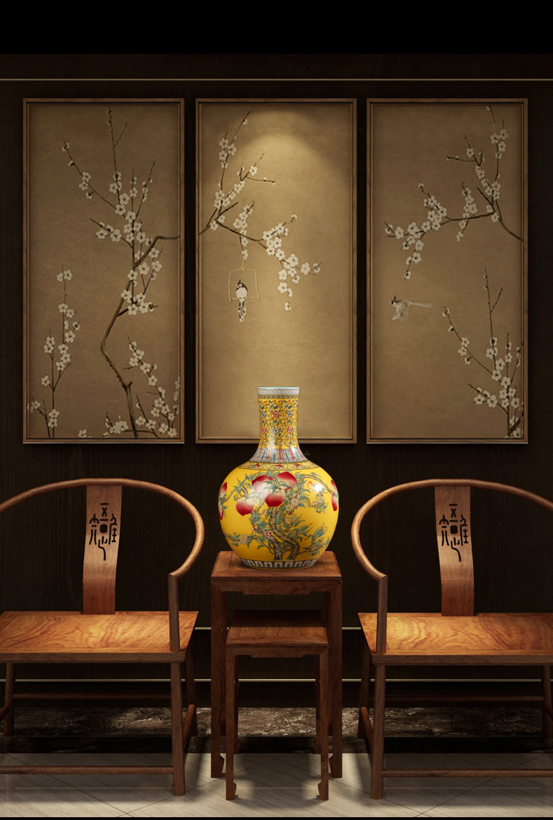 Jingdezhen ceramics vase furnishing articles sitting room flower arranging yellow colored enamel tree Chinese style household ornaments