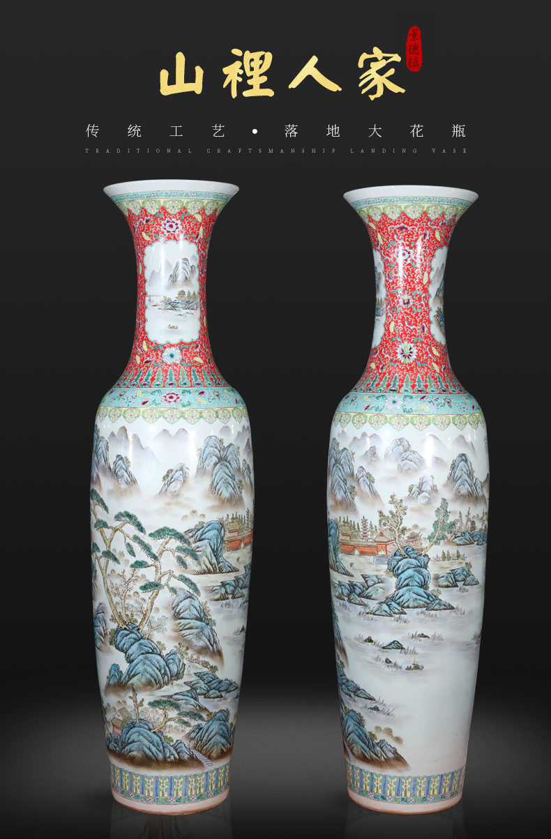 Jingdezhen ceramics hand - made pastel landscapes of large vases, Chinese style living room TV ark adornment furnishing articles