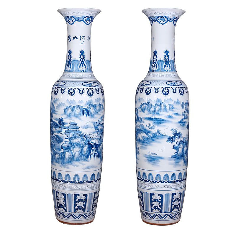 Jingdezhen ceramics hand - made landscape painting of large vase home furnishing articles housewarming gift villa hotel lobby