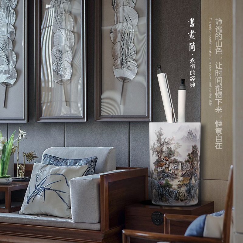 Jingdezhen ceramics painting and calligraphy tube calligraphy and painting scroll cylinder receive study of the sitting room decorate a large vase landing place