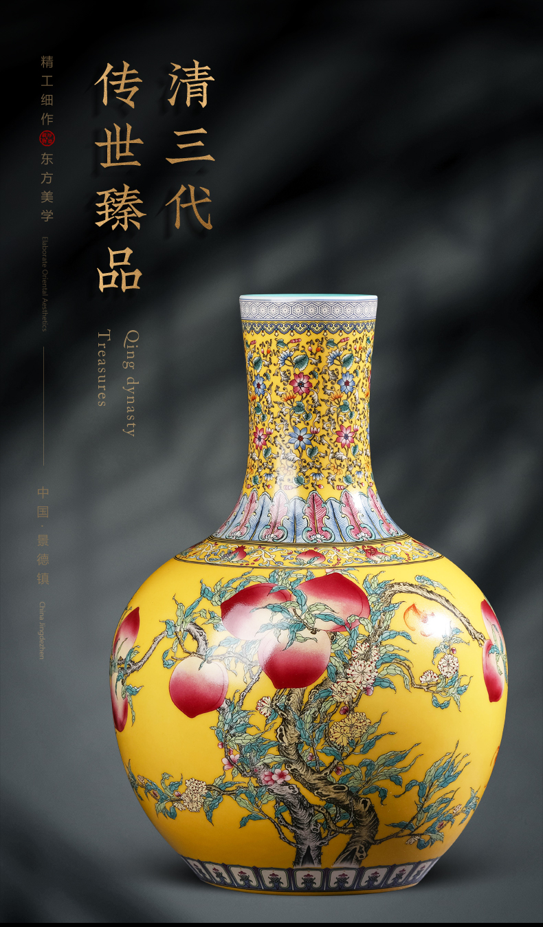 Jingdezhen ceramics vase furnishing articles sitting room flower arranging yellow colored enamel tree Chinese style household ornaments