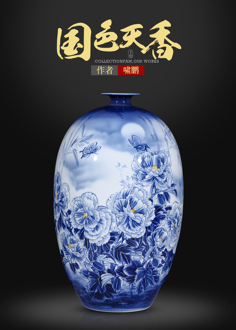 Jingdezhen ceramics hand - made archaize Angle of furnishing articles of Chinese style living room what large blue and white porcelain vase office decoration