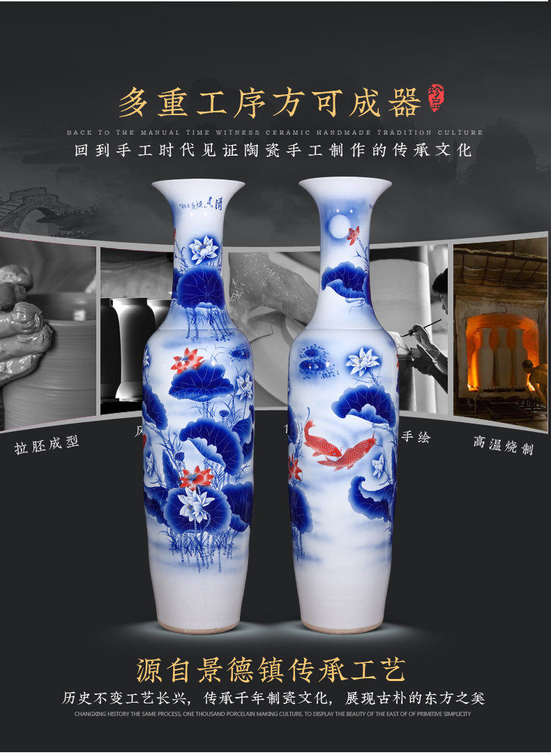 Jingdezhen ceramics hand - made large blue and white porcelain vase Chinese style household decorative furnishing articles to heavy large living room