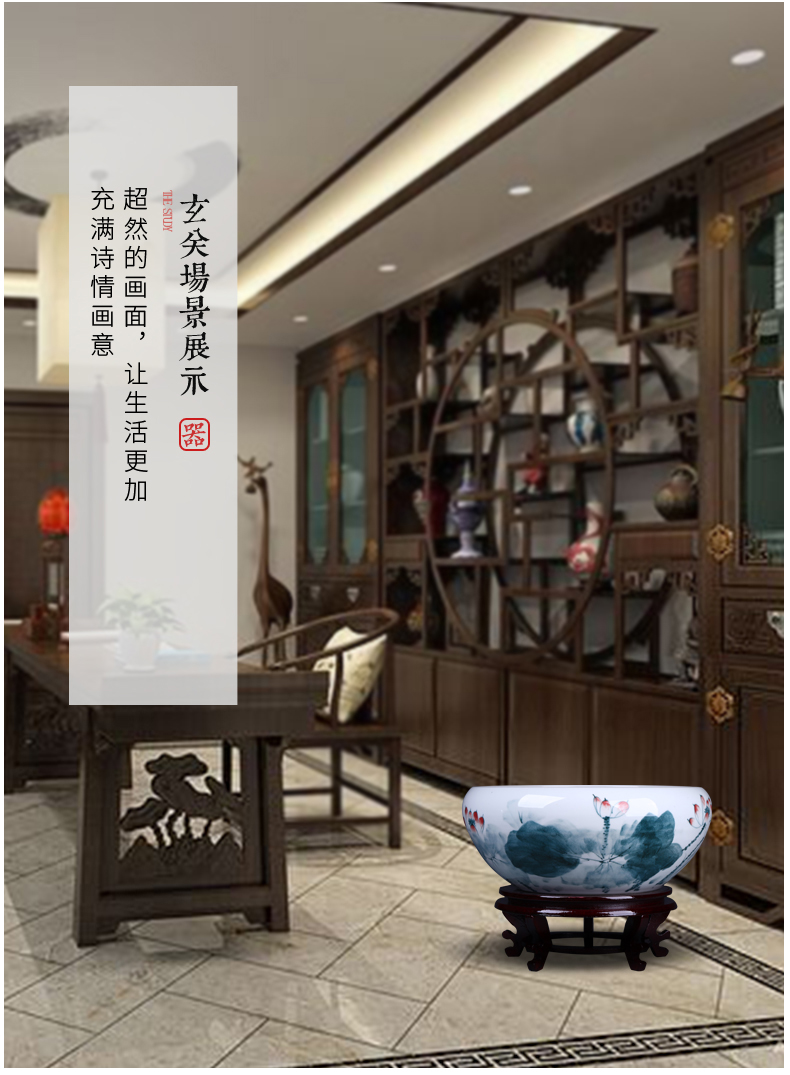 Jingdezhen chinaware lotus goldfish GangPen tortoise cylinder water lily lotus shallow bowl writing brush washer from large - sized refers to flower pot