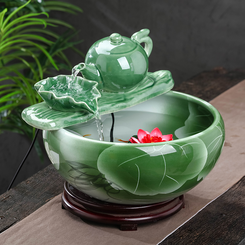 Jingdezhen ceramic aquarium desktop fountain water furnishing articles sitting room aquarium household cycle aquarium fish bowl