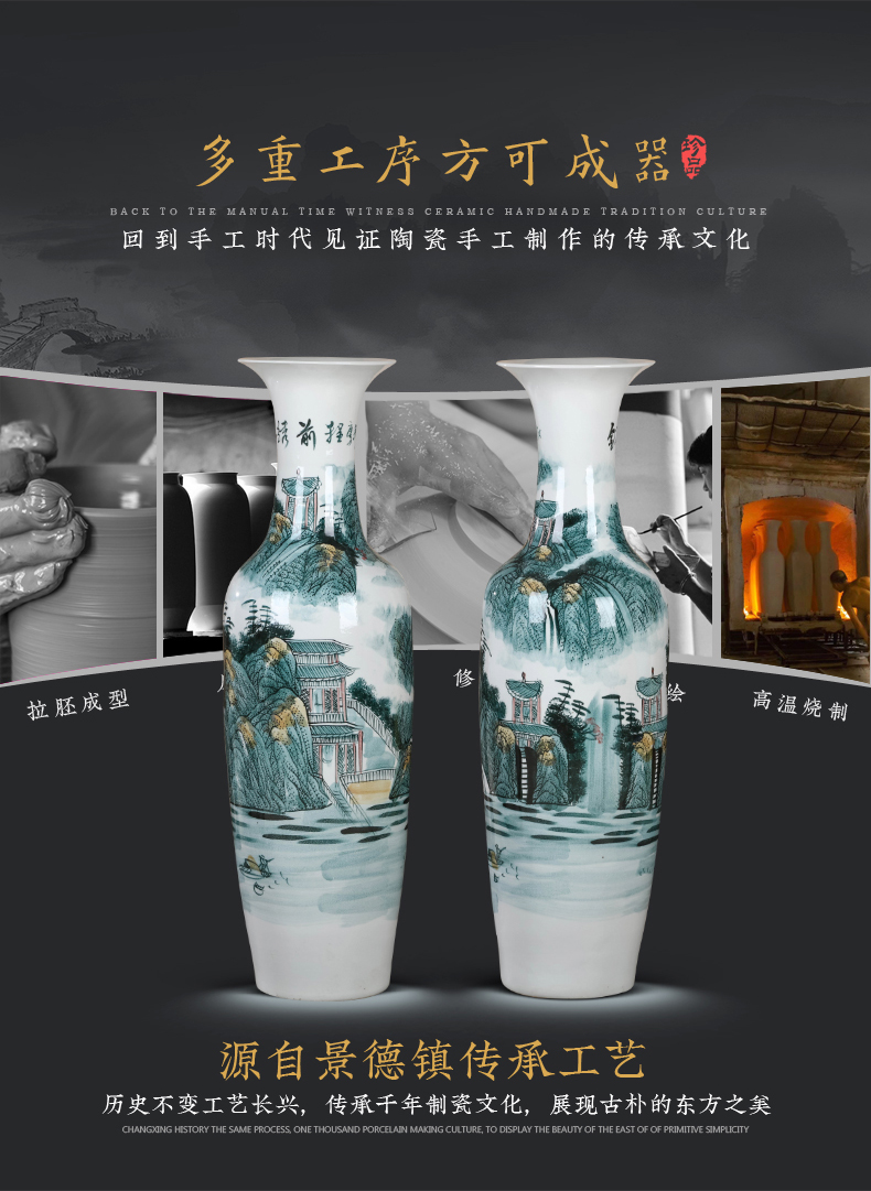 Jingdezhen ceramic hand - made of large Chinese blue and white porcelain vase hotel decoration office furnishing articles large living room
