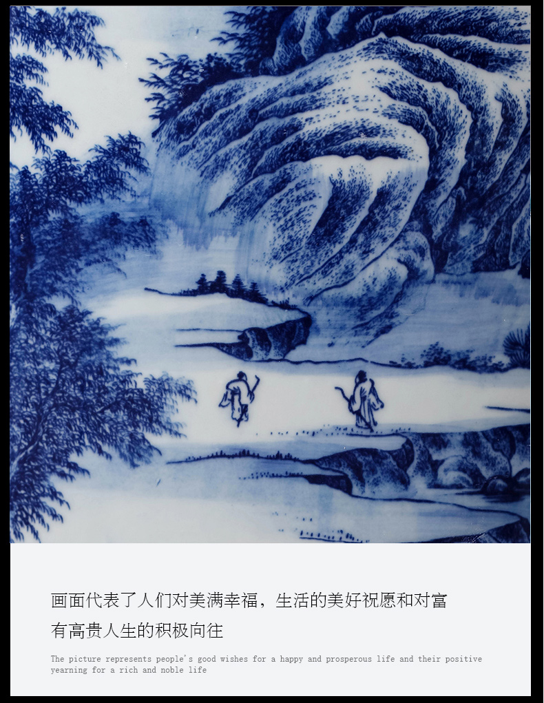 Jingdezhen ceramics landscape painting of large blue and white porcelain vase to heavy sitting room adornment is placed large hotel