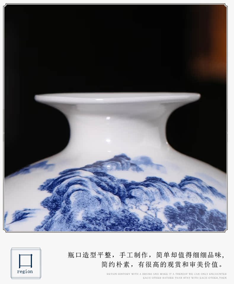 Jingdezhen ceramics landscape painting the blue and white porcelain vase furnishing articles sitting room TV ark, antique flower arranging household act the role ofing is tasted