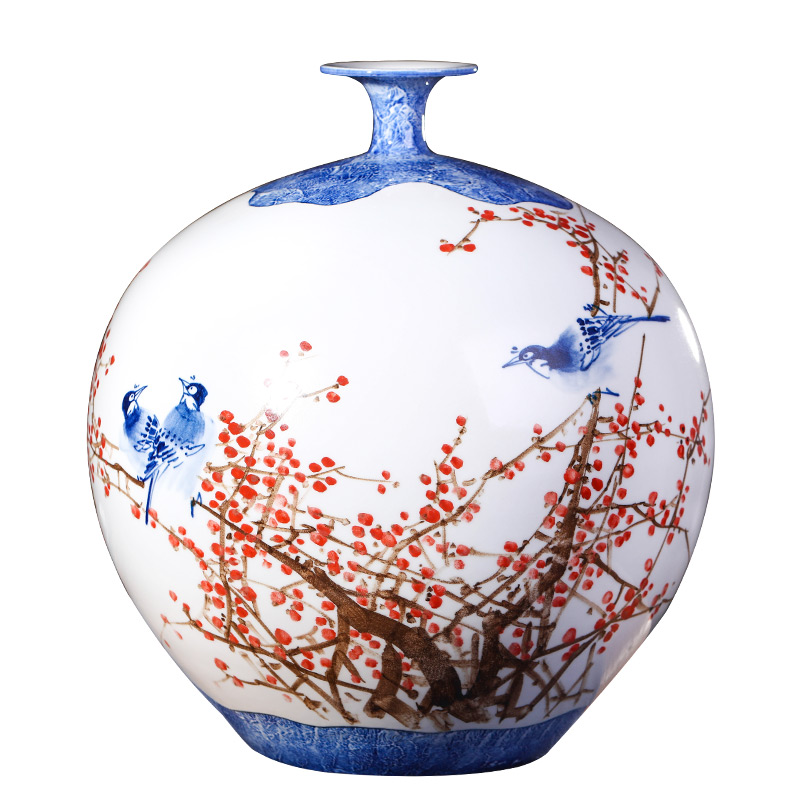 Jingdezhen ceramics famous beaming pomegranate hand - made vases, large sitting room adornment of new Chinese style furnishing articles