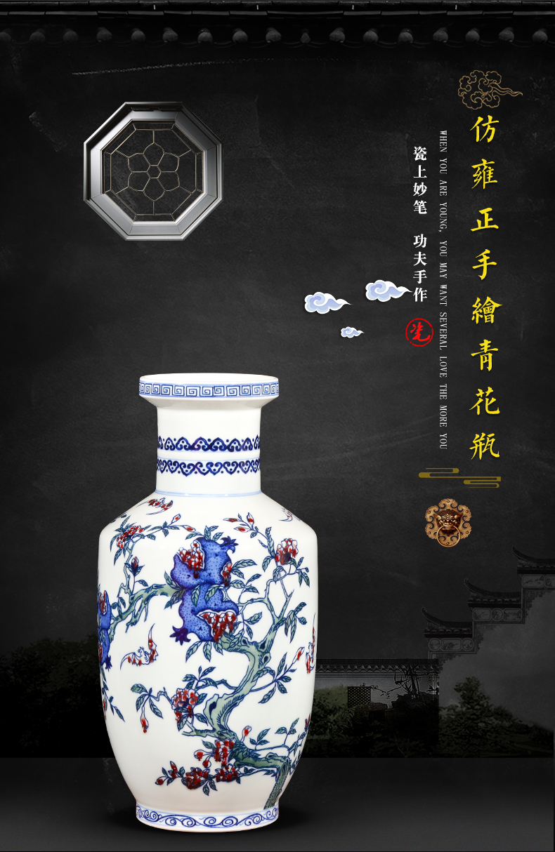 Jingdezhen ceramics hand - made live figure of blue and white porcelain vase flower arranging new Chinese archaize sitting room adornment is placed