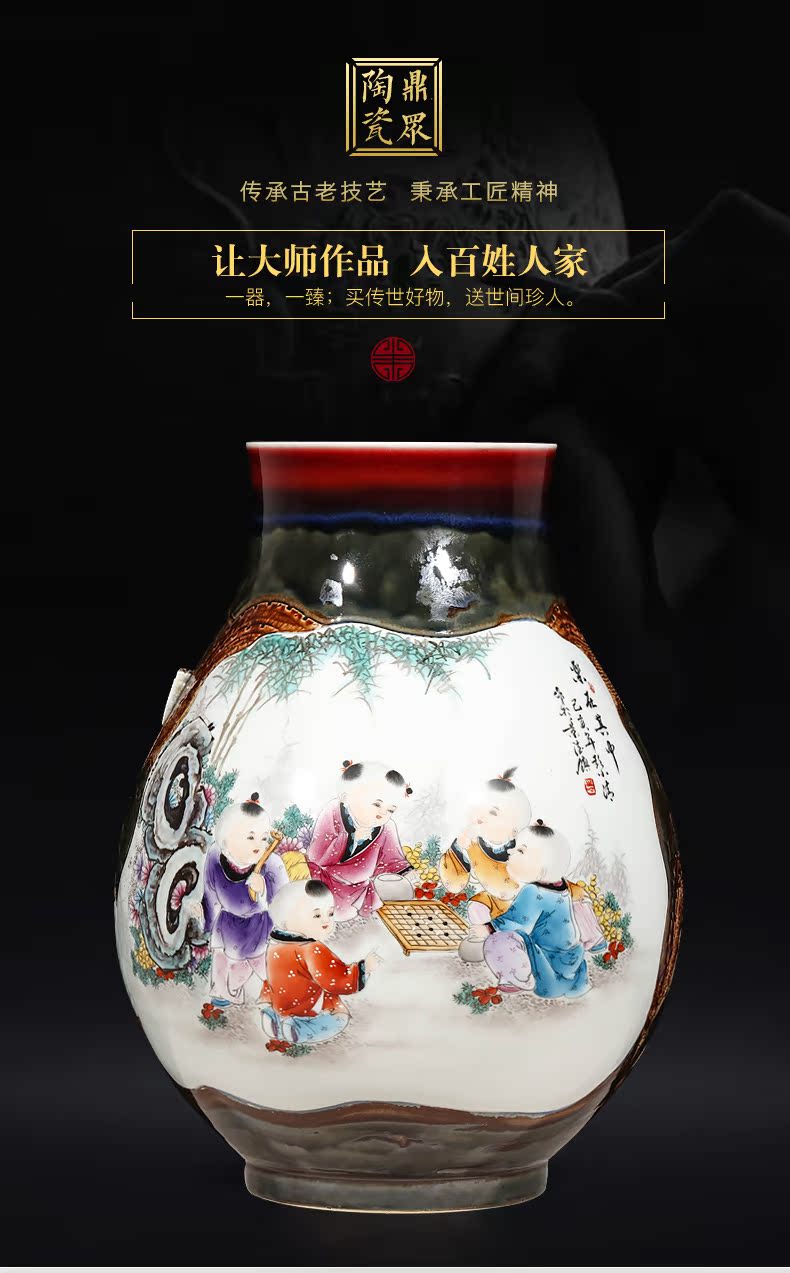 Creative jingdezhen ceramics up hand - made enamel vase large Chinese style living room home furnishing articles