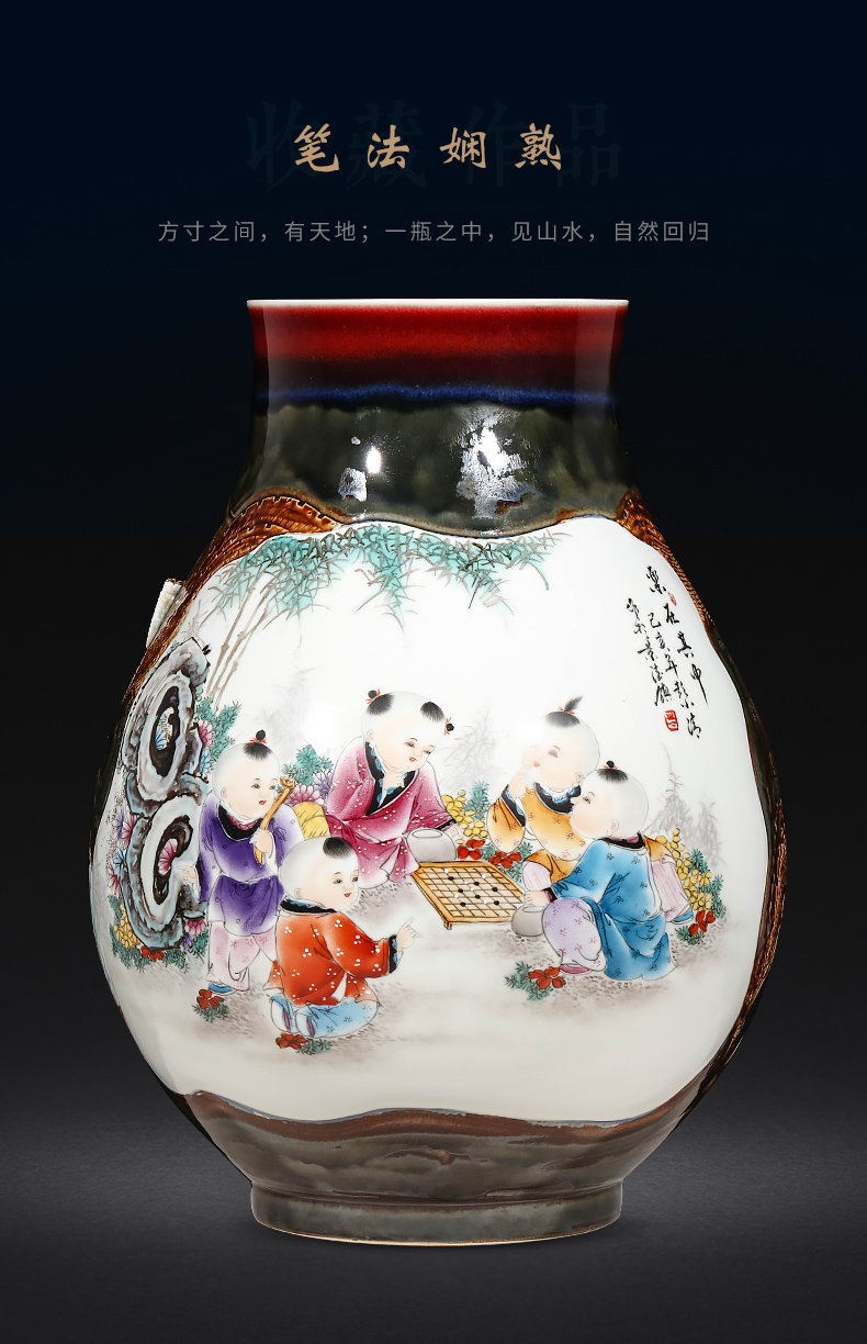 Creative jingdezhen ceramics up hand - made enamel vase large Chinese style living room home furnishing articles