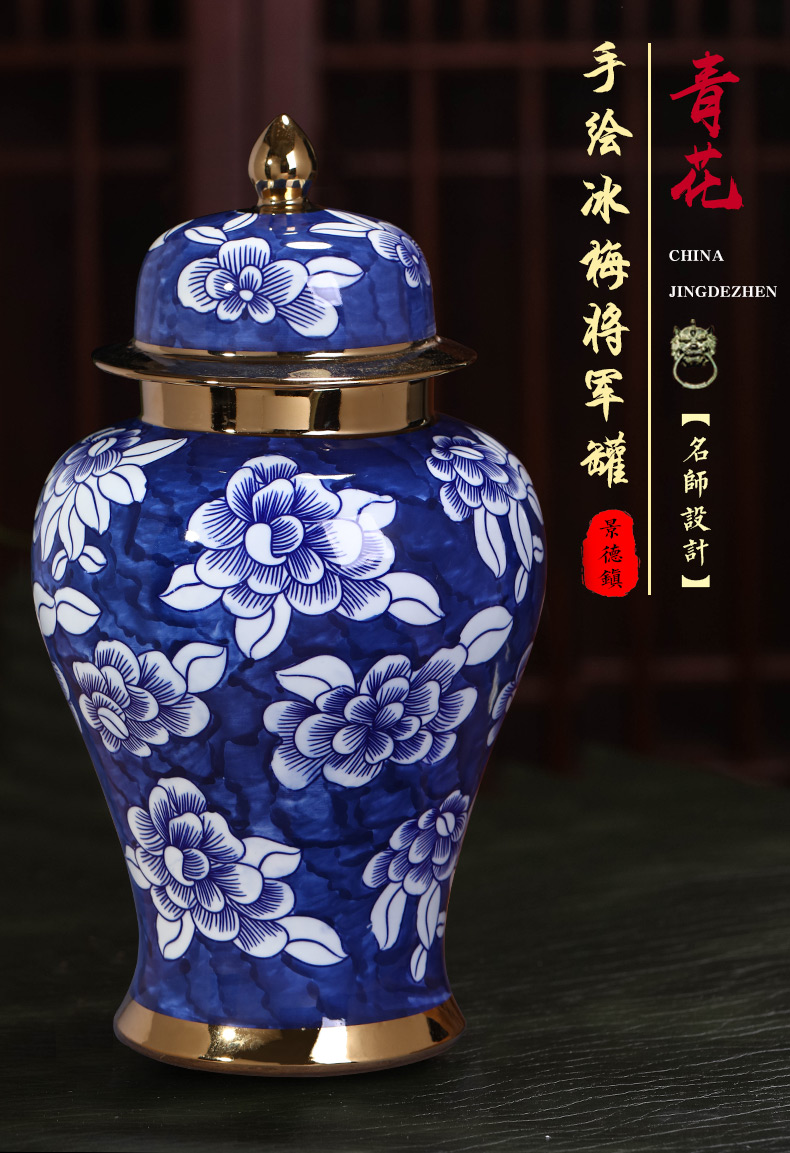 Jingdezhen hand - made general blue and white porcelain jar ceramic vases, furnishing articles large Chinese style living room home decoration