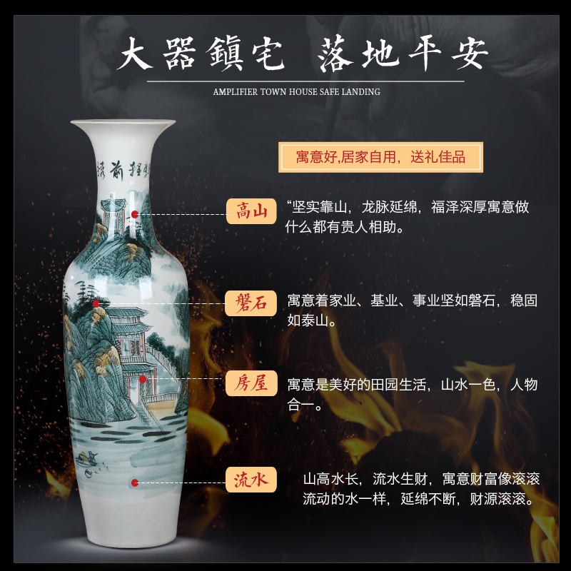 Jingdezhen ceramic hand - made of large Chinese blue and white porcelain vase hotel decoration office furnishing articles large living room