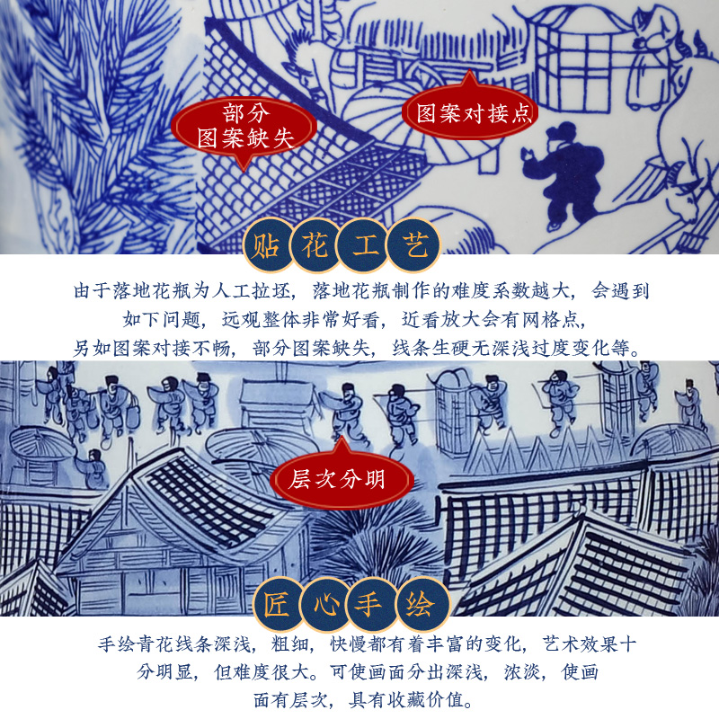 Jingdezhen ceramic hand - made qingming painting of large blue and white porcelain vase to heavy large sitting room adornment is placed